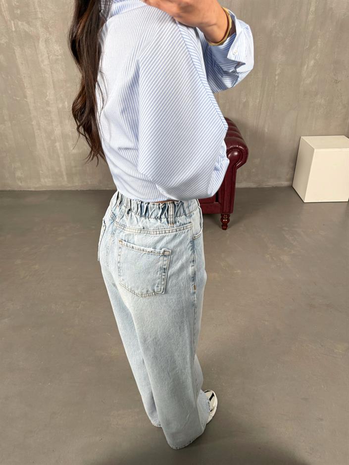Garden Buz Mavi Belden Lastikli Wide Leg Jean