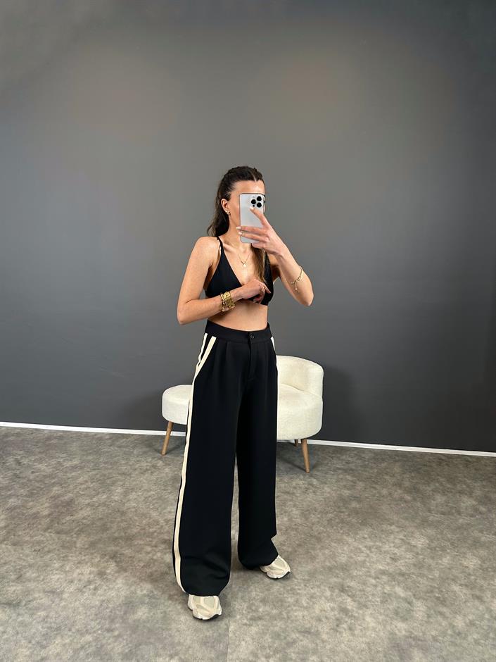 GK Siyah Şeritli Palazzo Pantolon 