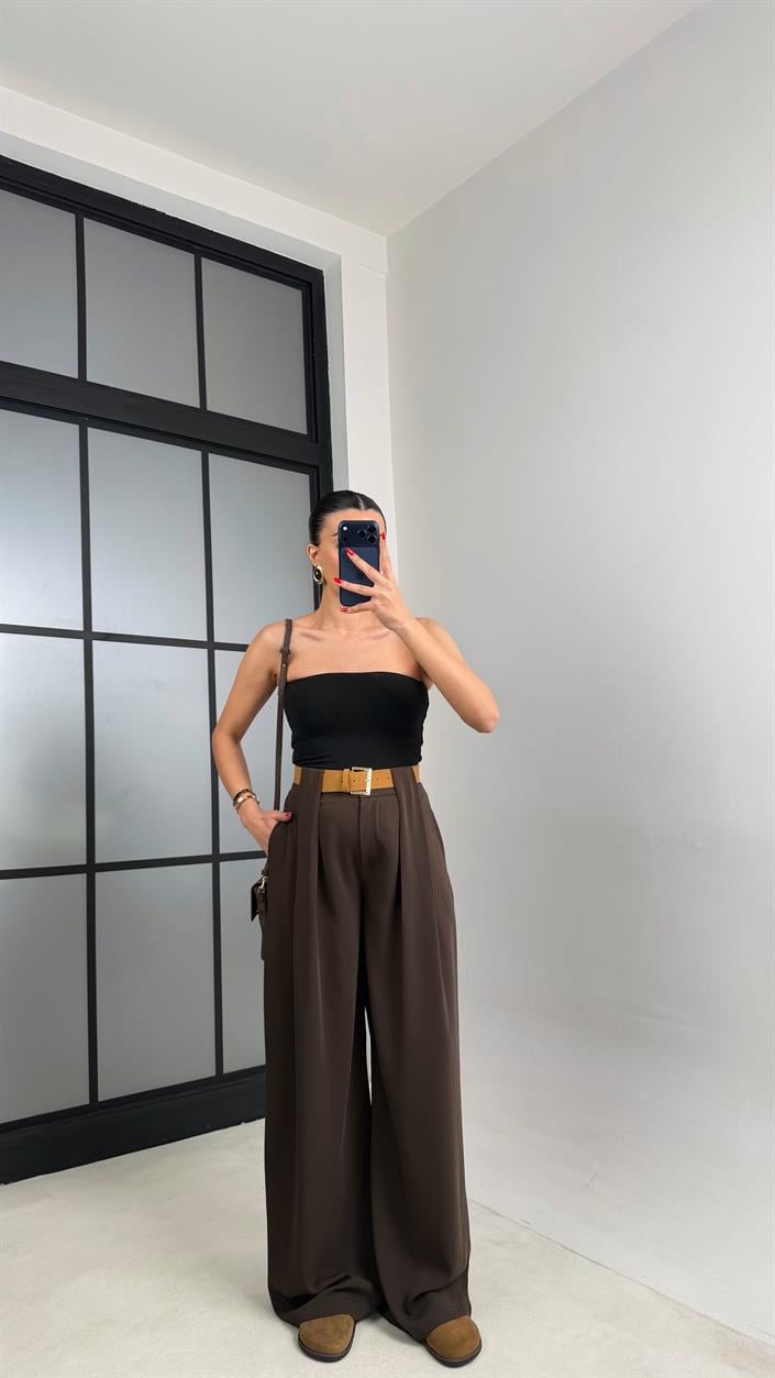 Kahve Kemerli Tasarım Premium Pantolon GAUS-00993