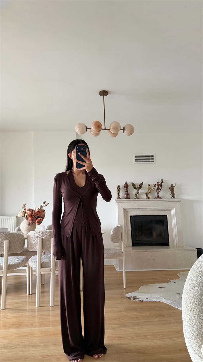 Kahve ZR Model Atlet Detaylı Hırka Pantolon İkli Takım GAUS-02100