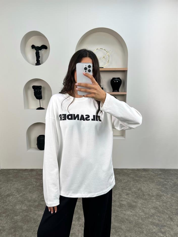 JS Beyaz Bisiklet Yaka Sweatshirt