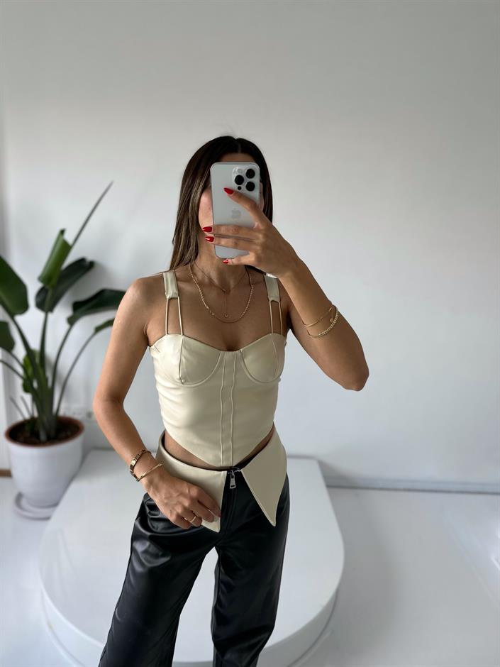Ekru Deri Crop