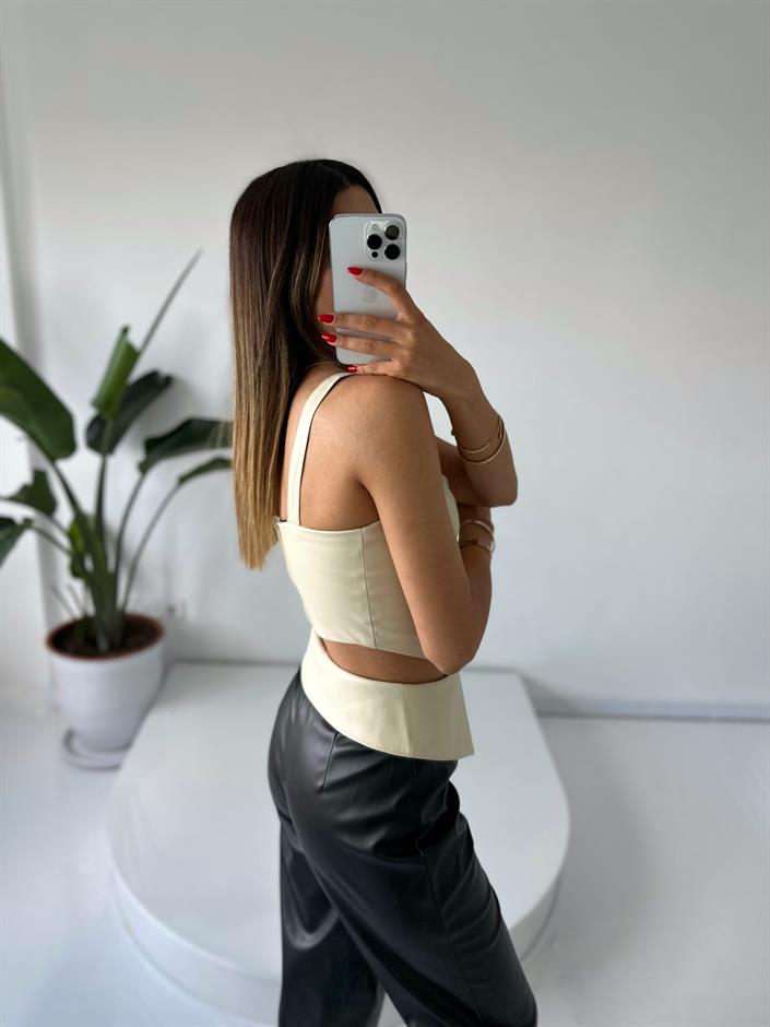 Ekru Deri Crop