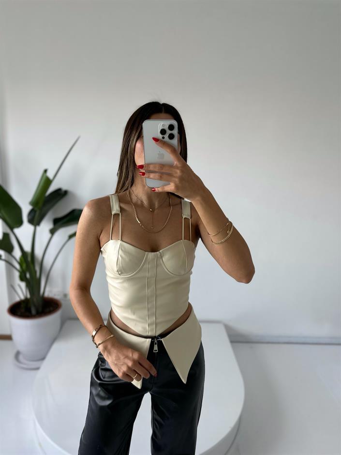 Ekru Deri Crop