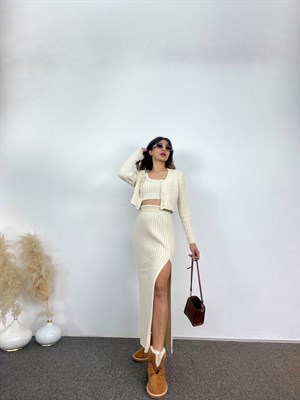 Ela Ekru Üçlü Triko Takım