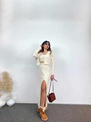 Ela Ekru Üçlü Triko Takım