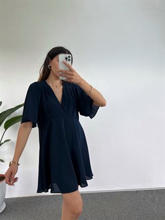 Eleysa Lacivert Şifon Astarlı Elbise 