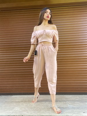 Elvira Pudra Pantolon Crop Takım