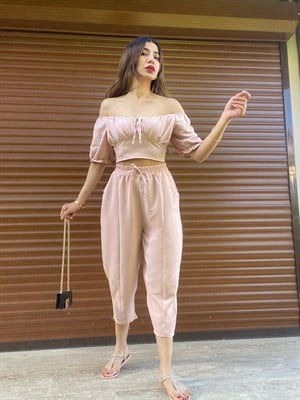 Elvira Pudra Pantolon Crop Takım