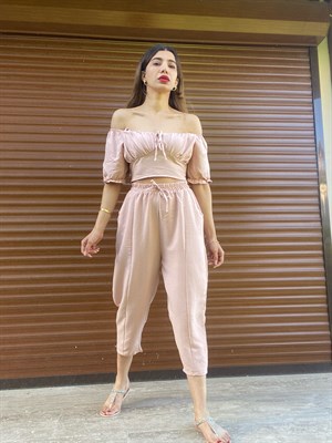 Elvira Pudra Pantolon Crop Takım