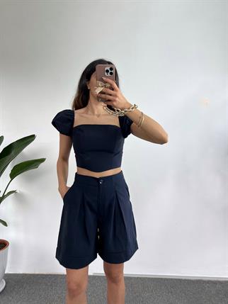 Erlina Lacivert Crop Şortlu Takım