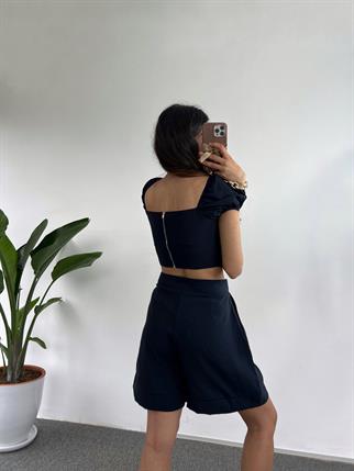 Erlina Lacivert Crop Şortlu Takım