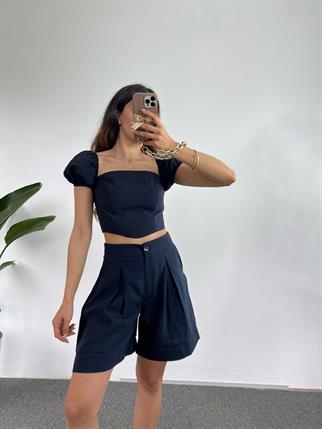 Erlina Lacivert Crop Şortlu Takım