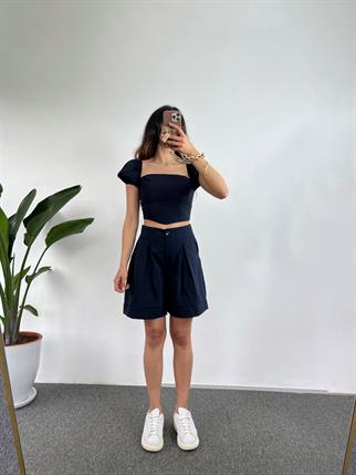 Erlina Lacivert Crop Şortlu Takım