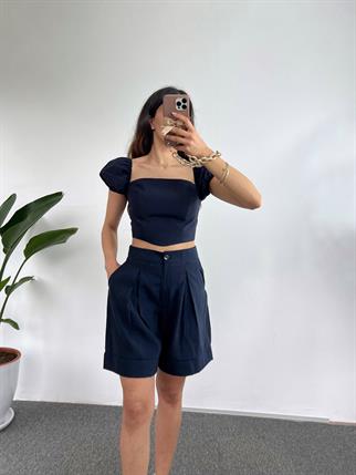 Erlina Lacivert Crop Şortlu Takım