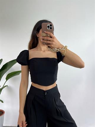 Erlina Siyah Crop Şortlu Takım