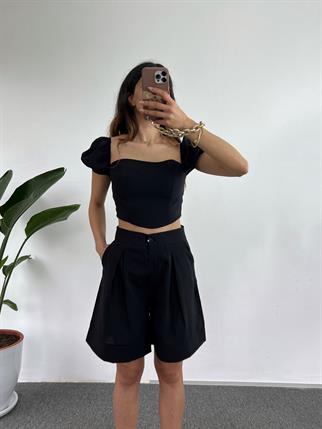 Erlina Siyah Crop Şortlu Takım