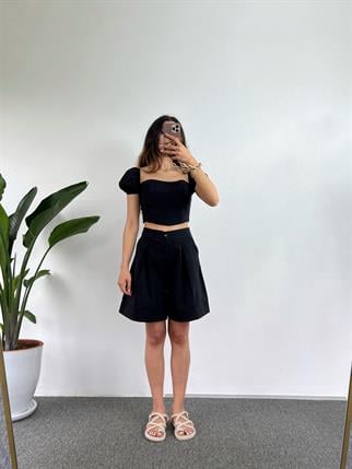 Erlina Siyah Crop Şortlu Takım