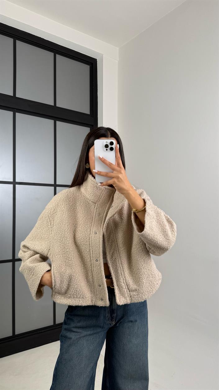 Bej Cute MD Model Buklet Çıtçıt Düğmeli Ceket GAUS-00521