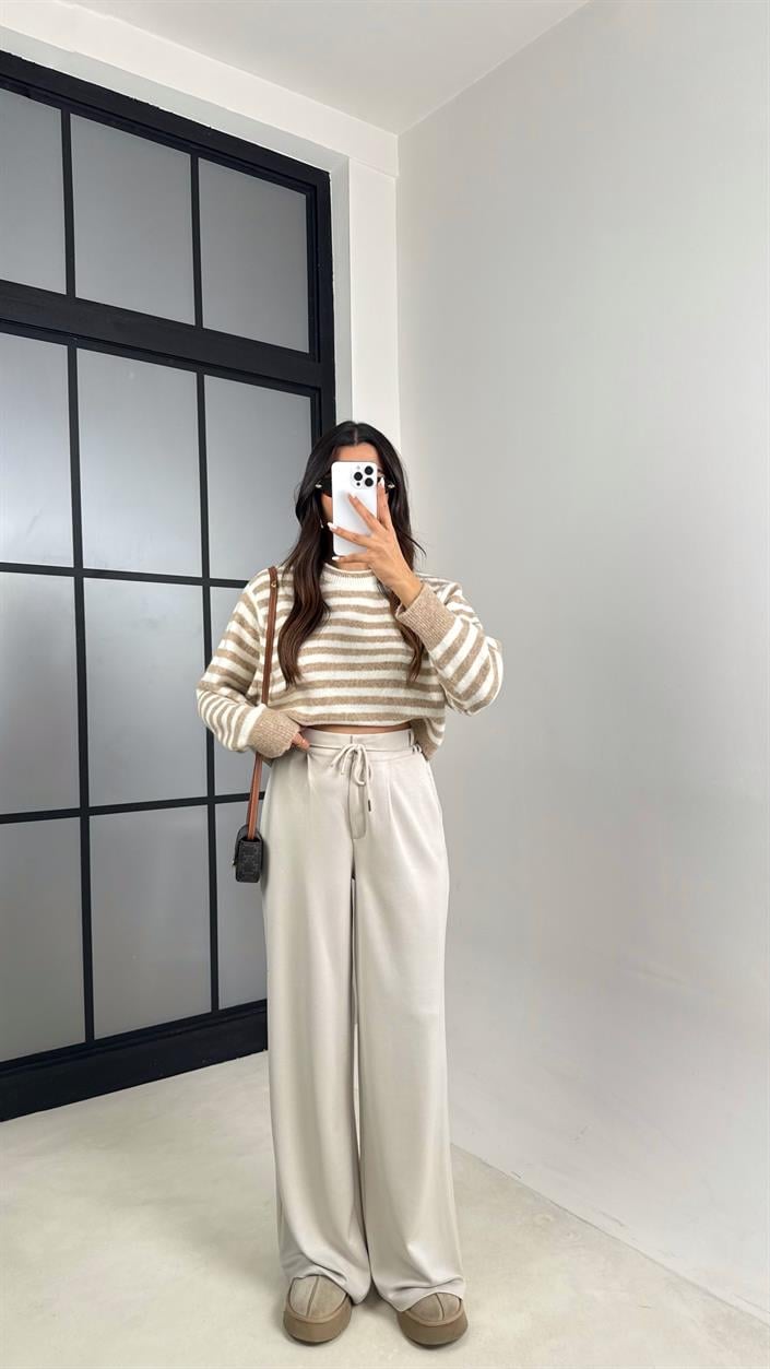 Taş Kuşaklı Cepli Modal Kumaş Pantolon GAUS-00539