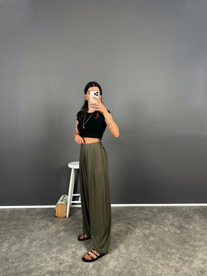 Brulle Haki Rahat Kesim Modal Dokuma Şalvar Pantolon