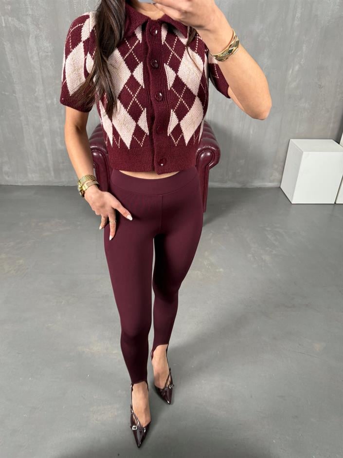 Raser Bordo Topuktan Geçirmeli Yumuşak Dokulu Tayt