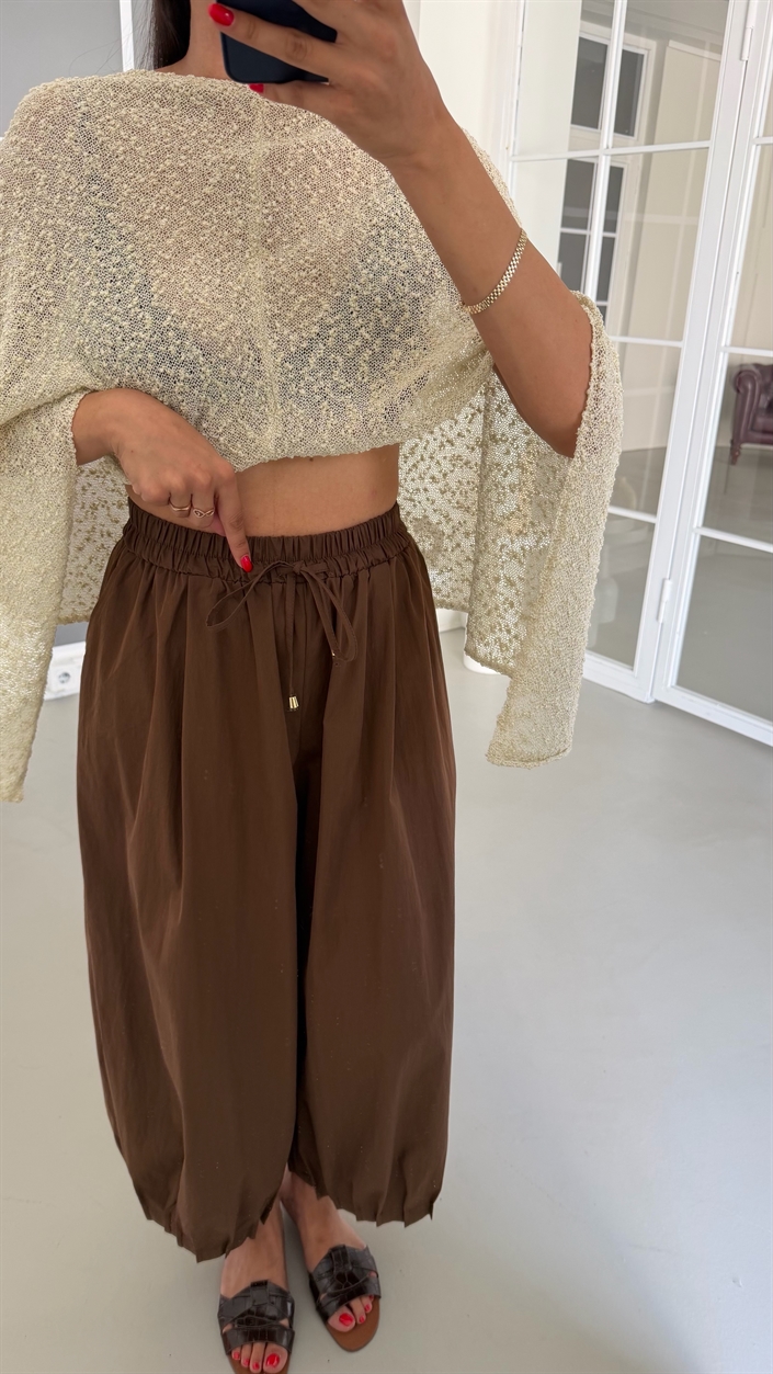 Kahve Beli Lastikli Cepli Poplin Kumaş Pantolon GAUS-01846