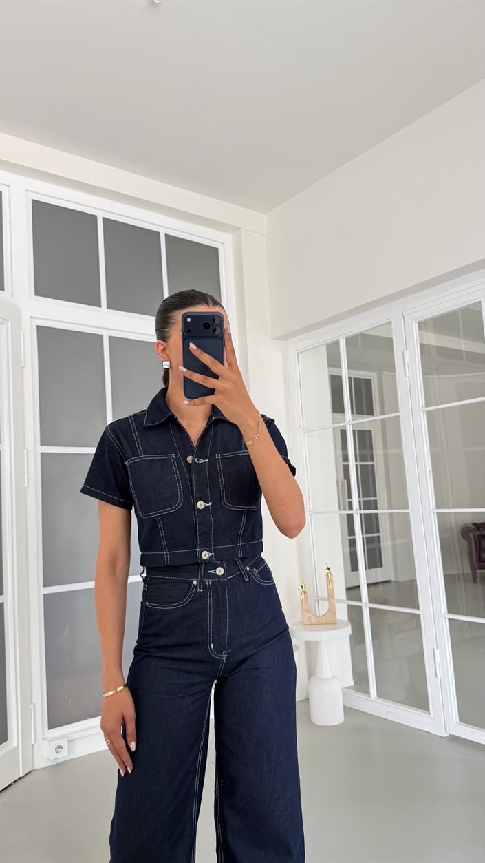 Lacivert Ceket Pantolon İkili Likralı Denim Takım GAUS-01826