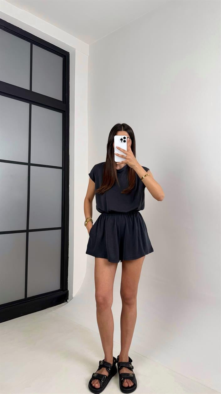 Antrasit Oys Muadil Sırt Dekolteli Modal Şortlu Tulum Gaus00596