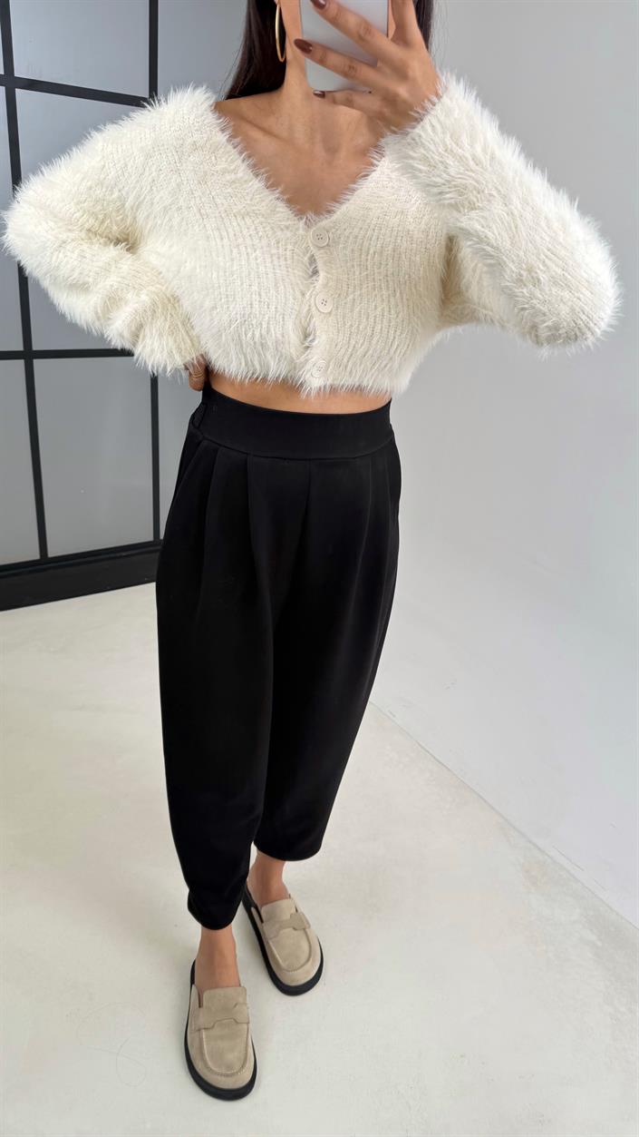 Siyah Beli Lastikli Modal Kumaş Şalvar Pantolon GAUS-00210