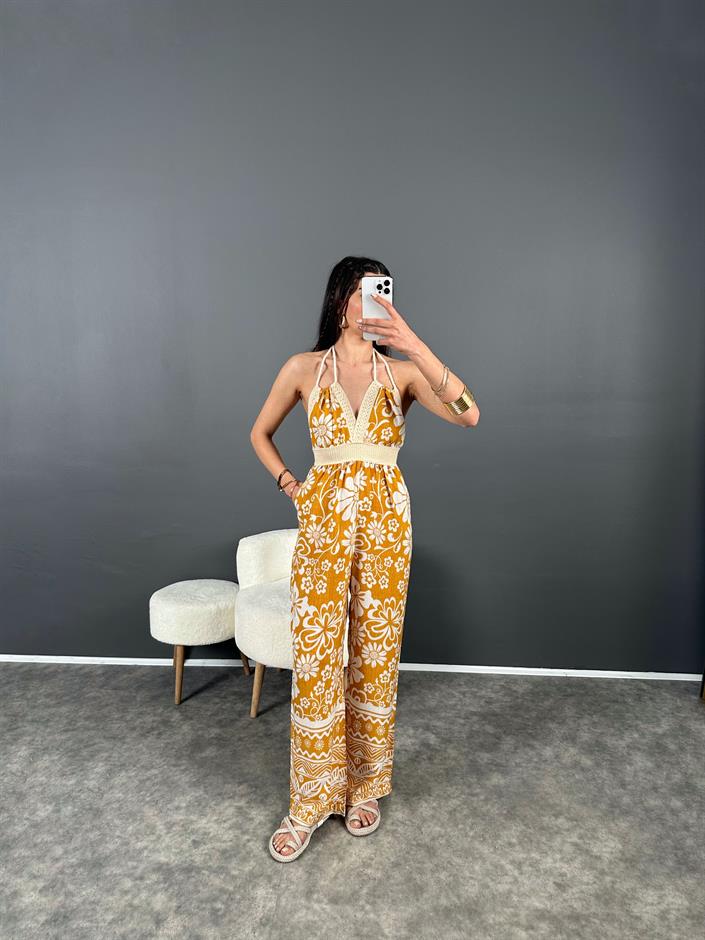 RYN Turuncu Viskon Sırt Dekolteli Tulum 