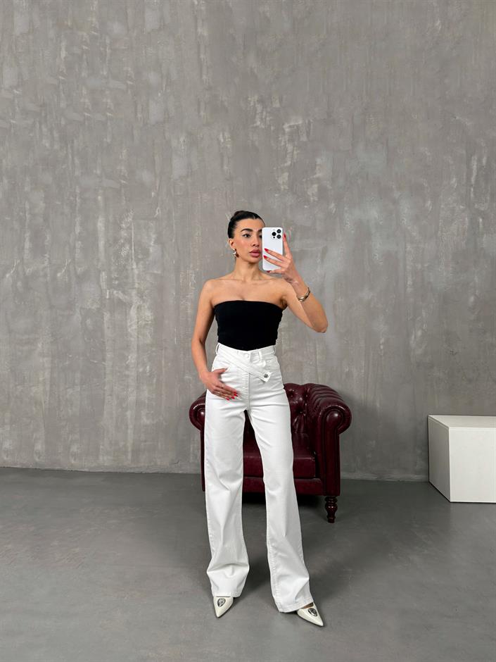 Mifa Beyaz Kemer Detaylı Jean