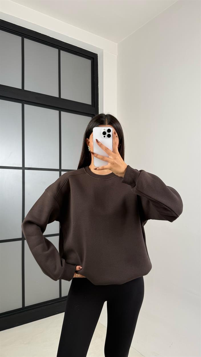 Acı Kahve Şardonlu Basic Sweatshirt GAUS-00219