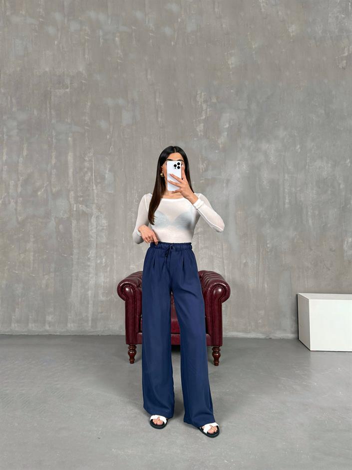 Lacivert Yüksek Bel İthal Kumaş Pantolon Gaus00271