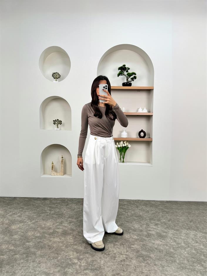 Quen Beyaz Palazzo Pantolon