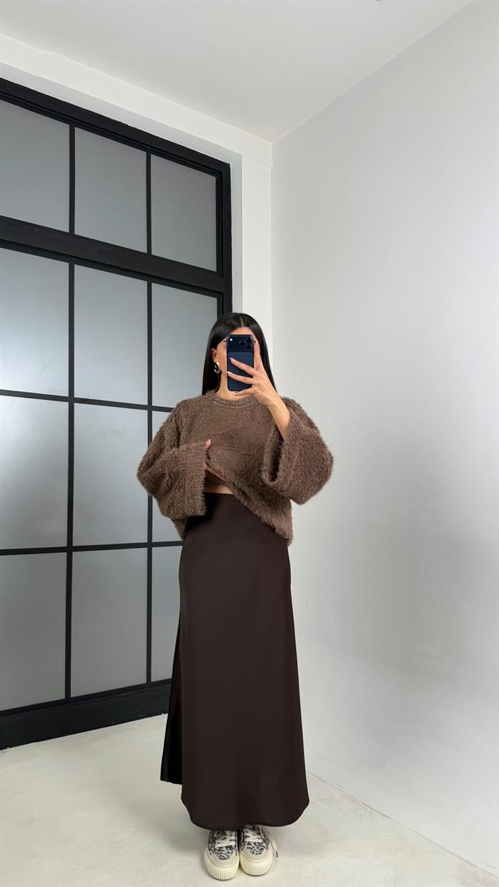 Acı Kahve Beli Lastikli Saten Etek GAUS-00819