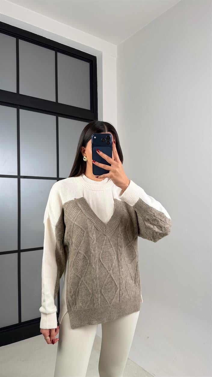 Vizon İki Yakalı Tasarım Triko Kazak GAUS-00578