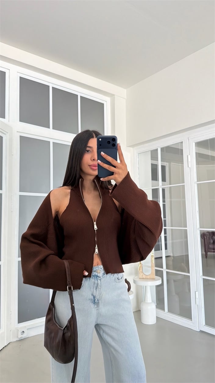 Kahve Bolero Detaylı İkili Triko Takım GAUS-02037