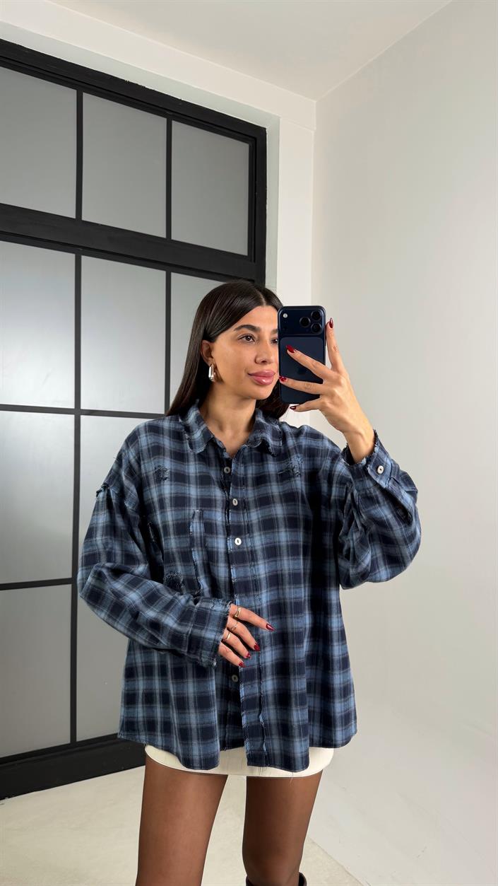 Lacivert Ekoseli Oduncu Gömlek GAUS-00617