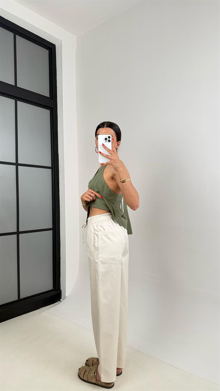 Taş Beli Lastikli Bağlamalı Cepli Muadil Pantolon Gaus00506 