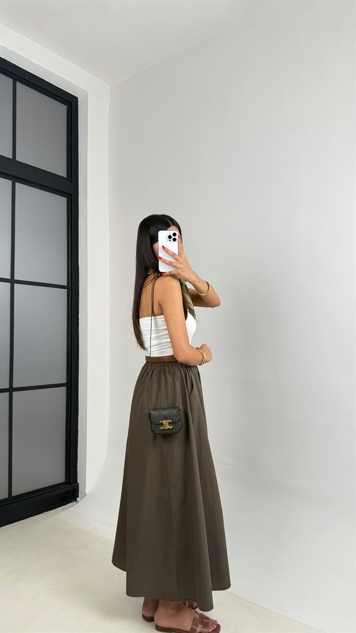 Haki Beli Lastikli Cepli Poplin Etek GAUS-0041