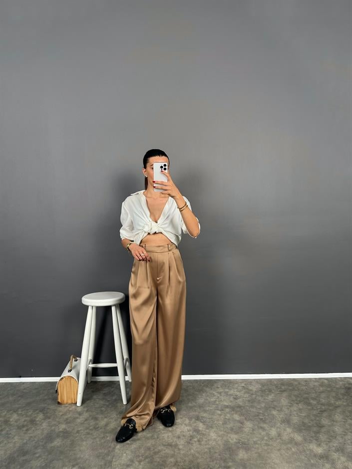 Rita Vizon Beli Lastikli Cep Detaylı Saten Pantolon