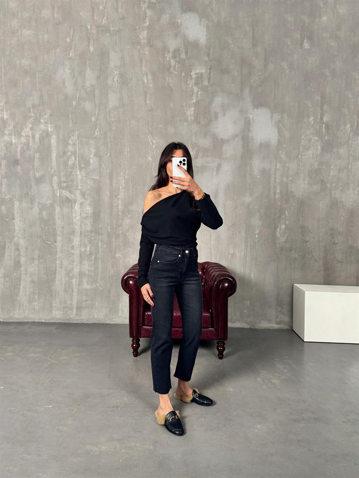 Benet Füme ZR Kesik Paça Likralı Mom Jean