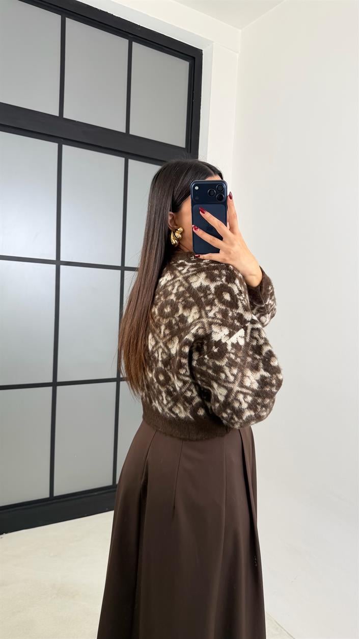 Acı Kahve Kemerli Pile Detaylı Kumaş Etek GAUS-00701