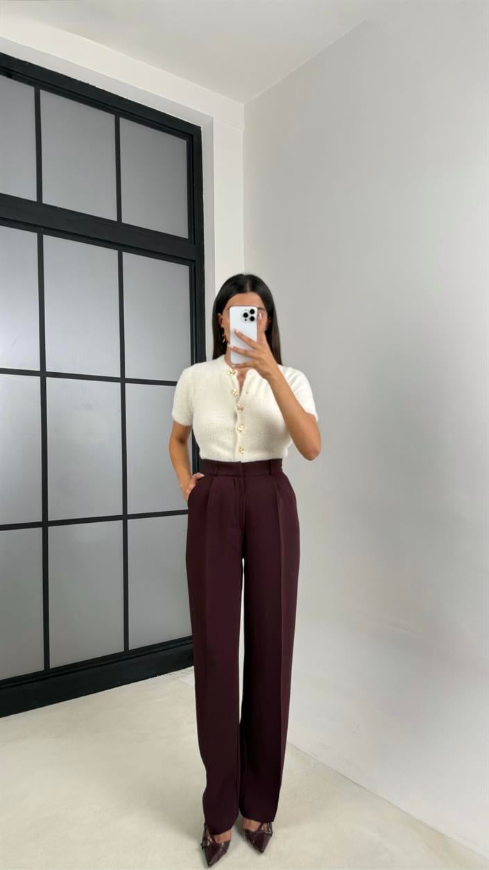 Bordo Cep Detaylı Kumaş Pantolon GAUS-00140