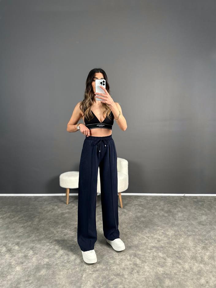 MD Lacivert Tensel Dokulu Beli Lastikli Pantolon