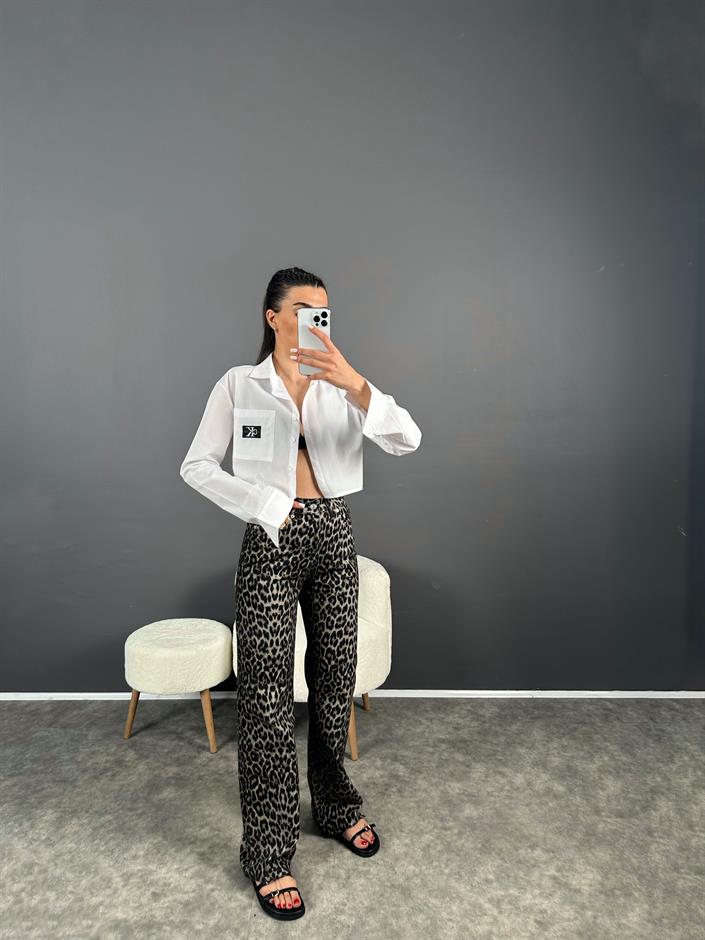 GU Koyu Leopar Desenli Straight Leg Jean