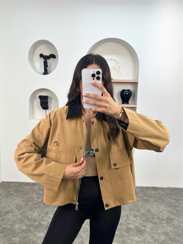ZR Camel Astarlı Cepli Muadil Ceket
