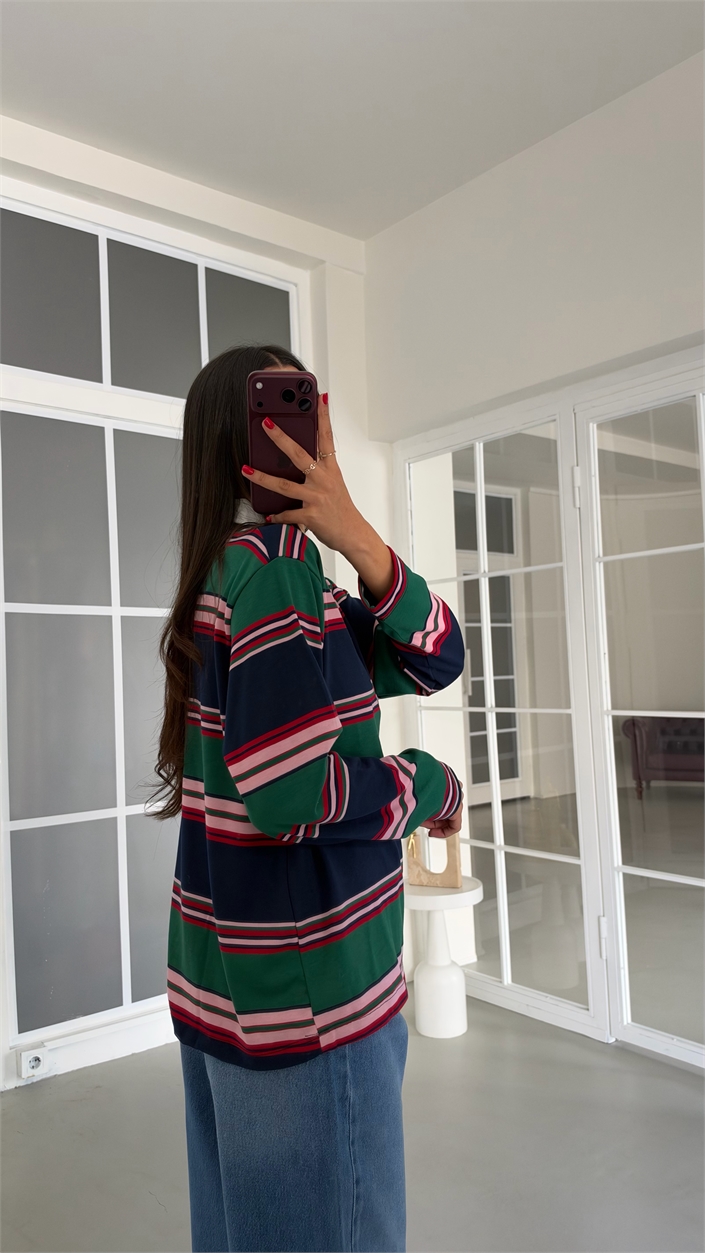 Çok Renkli Polo Yaka Şeritli Kazak GAUS-02222
