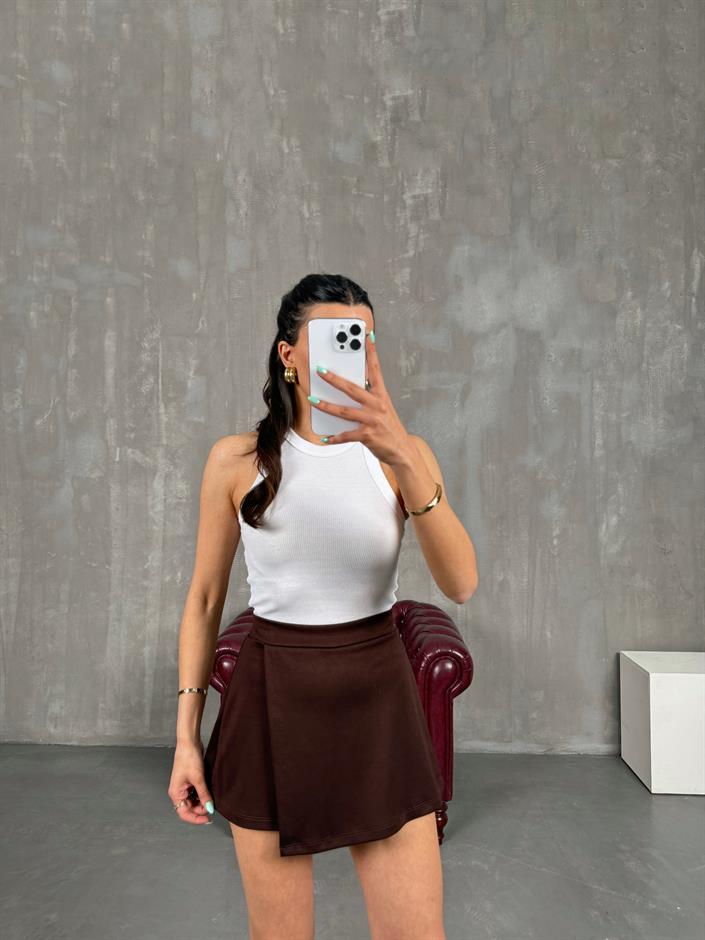 Kahve Etekli Beli Lastikli Modal Şort Gaus00245